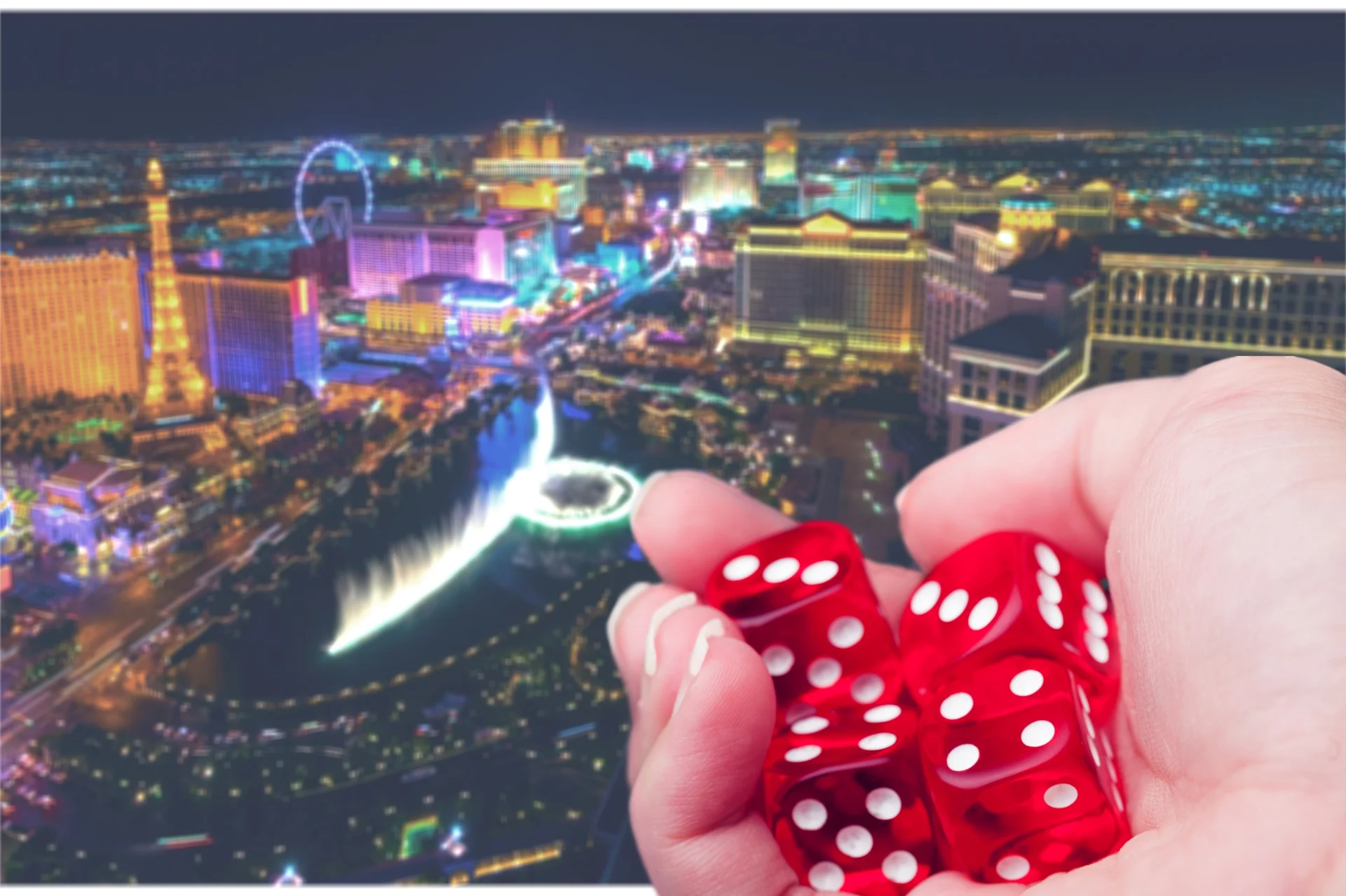 Red cube with Night City Las Vegas panoramic background